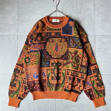 빈티지 아카이브 올 패턴 3D 멀티 컬러 니트 일본제 90's