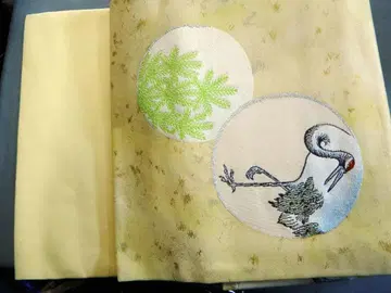 순수 실크 깃초 문양 나고야 오비 학과 소나무 금실