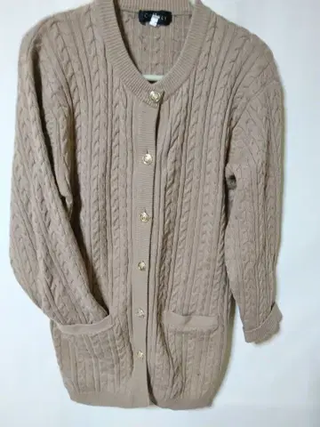 베이지 케이블 니트 가디건 캐시미어 100% (중국산)