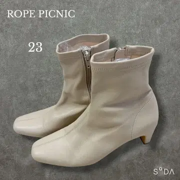 로페피크닉 [ 23.0 ] 사이드 지퍼 숏부츠 인조 가죽 아이보리