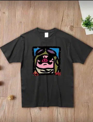 [ 지브리 ] 붉은 돼지 캐릭터 반팔 T셔츠 블랙