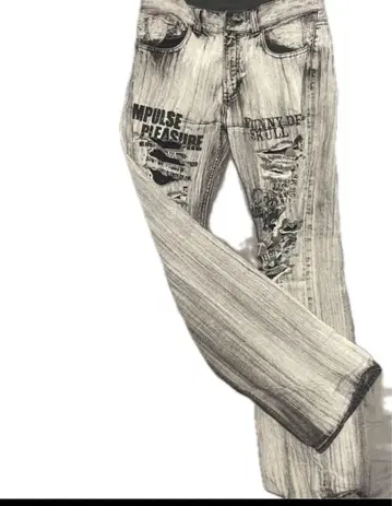 데미지 가공 화이트 그레이 데님 청바지