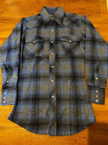 Panhandle Slim 울 플란넬 셔츠 파랑 블랙 체크 거의 데드스탁