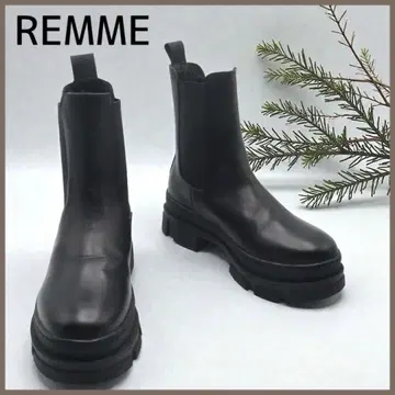 REMME 레메 사이드 고어 부츠 가죽 천연 가죽 블랙 37