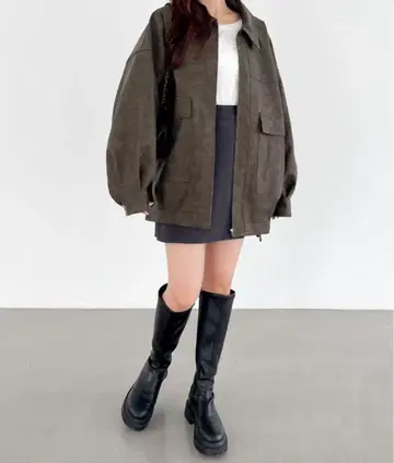 Heather 인조 가죽 BIG 블루종 브라운