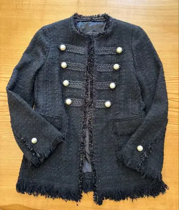 ZARA 프린지 장식 블랙 노카라 자켓 XS