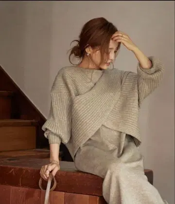 크로스 디자인 니트 레이어드 원피스