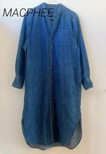 MACPHEE 코튼 데님 스탠드 넥 셔츠 원피스 36 (M)
