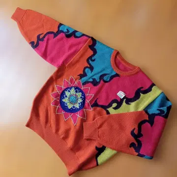 미사용, 컬러풀 꽃 자수 니트 스웨터