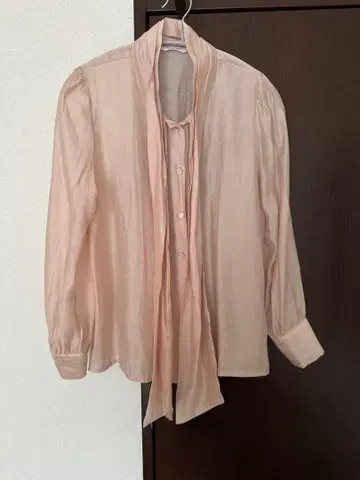 한국 스타일 보타이 블라우스 라이트 핑크 쉬폰 블라우스