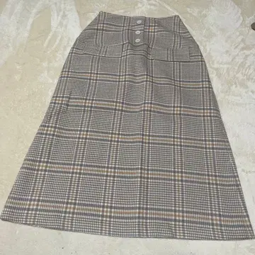 체크 무늬 버튼 포켓 타이트 플레어 스커트 울