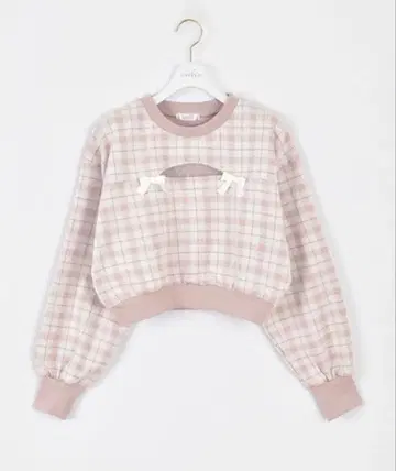 evelyn 체크 무늬 리본 포함 크롭 맨투맨