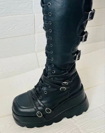 롱 부츠 코스프레용 24~24.5 가죽 부츠 블랙