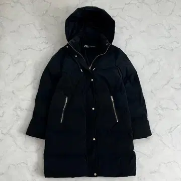ZARA 자라 후드 세미롱 다운 자켓 코트 블랙 A라인