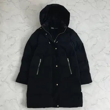 ZARA 자라 후드 세미롱 다운 자켓 코트 블랙 A라인