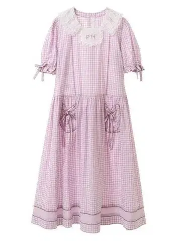 핑크하우스 깅엄 체크 원피스 라벤더 퍼플