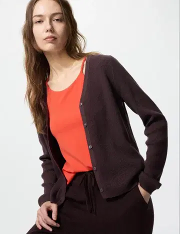 [ 미사용 새상품 ] UNIQLO 워셔블 니트 리브 가디건 와인