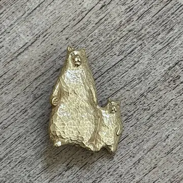 미사용 새상품 키야타 kiyata 곰 가족 금 브로치 배지 수제