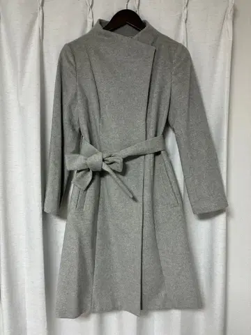 UNTITLED 롱 코트 스탠드 카라 A라인 벨트 그레이 1