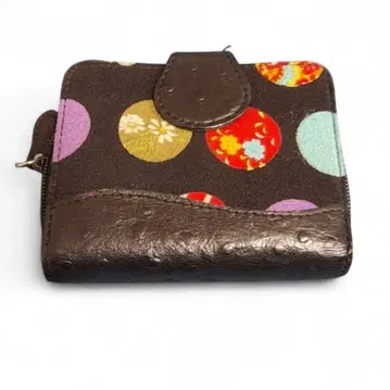 컬러풀 일본풍 패턴 브라운 접이식 지갑 귀여운 컴팩트 사용하기 쉬운