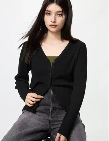 [ 미사용 새상품 ] 워셔블 니트 리브 가디건 블랙 M