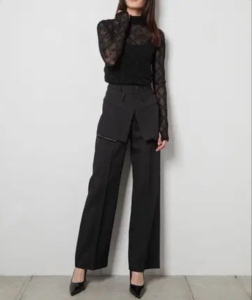 LE CIEL BLEU 르 시엘 블루 비대칭 블랙 와이드 팬츠