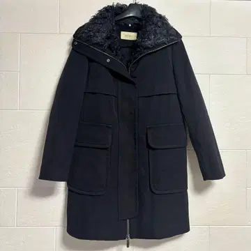 DES PRES 블랙 퍼(fur) 부착 롱 코트