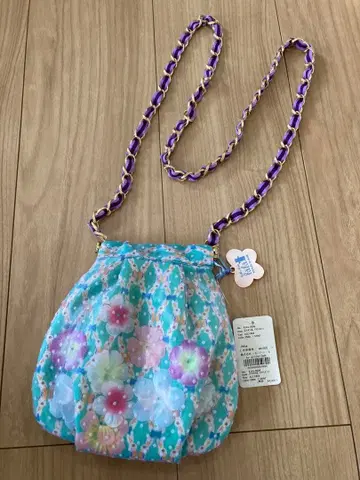 꽃무늬 복조리 파우치 보라색 체인 스트랩 포함 fafa