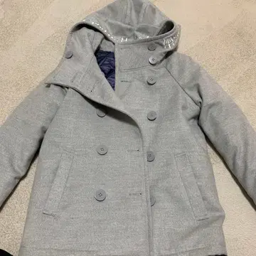 그레이 후드 부착 더플 코트