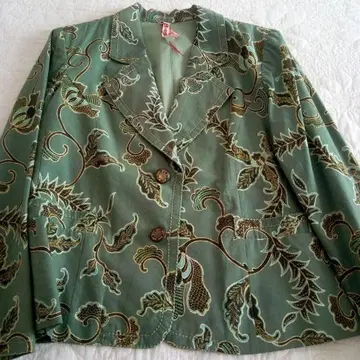 자바 사라사 별주 제작 꽃무늬 테일러드 자켓 그린 컬러