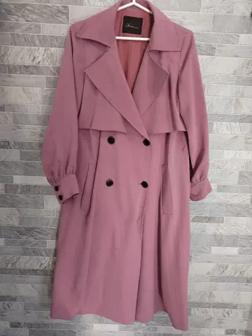 핑크 더블 브레스트 롱 코트