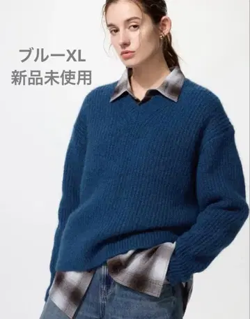 [ 미사용 새상품 ] UNIQLO 플러피 V넥 스웨터 블루 XL