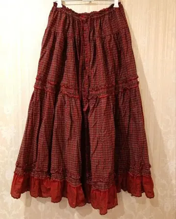 핑크하우스 오리지널 곰 자수 레이스 스커트 빨간색 타탄 체크