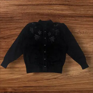 블랙 꽃 자수 긴팔 가디건