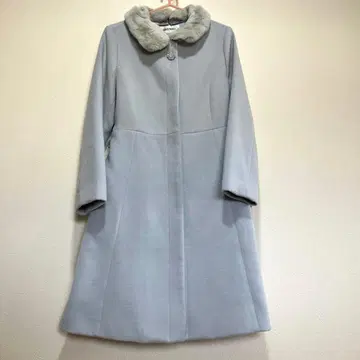 미슈마슈 롱 코트 아이스 블루 M 사이즈 퍼 옷깃 브로치 포함