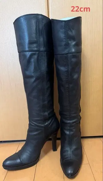 블랙 가죽 롱 부츠 세븐 트웰브 서티 22cm 34 1/2