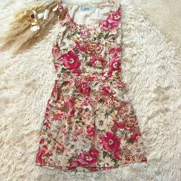 [ 데이지 ] 핑크 꽃 슬리브리스 미니 원피스 드레스 허리 오픈 S