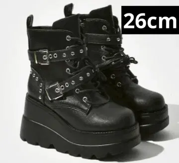 새상품 통굽 스트랩 부츠 26cm 브라 펑크 스타일 스터드 엔지니어