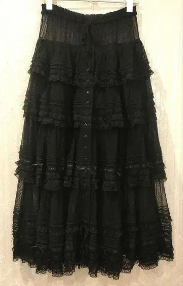 핑크하우스 총 도트 튤 레이스 스커트 단단 블랙