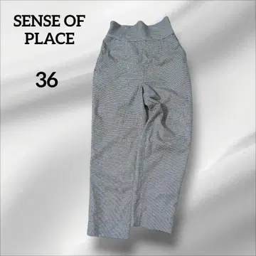 센스 오브 플레이스 테이퍼드 팬츠 체크 무늬 리본 포함 그레이 36