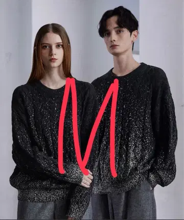 CLEL 호일 프린트 케이블 크루넥 니트 블랙 M