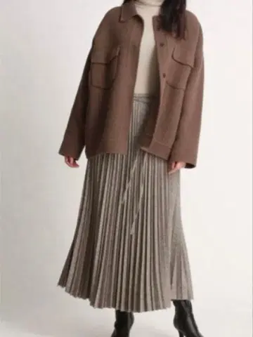 미라 오웬 랜덤 플리츠 롱 스커트 S 모카