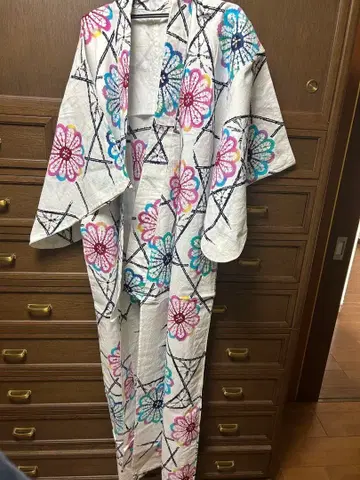 여성용 유카타 꽃무늬 화이트 패션 단품 M 사이즈