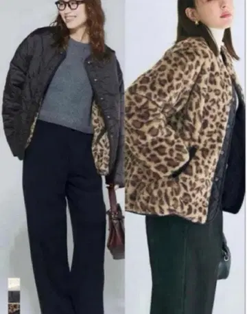 [ L 사이즈 ] coca 워셔블 리버서블 퀼팅 블루종 A 레오파드