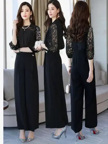 결혼식 경사 드레스 레이스 소매 블랙 팬츠 드레스 M 사이즈