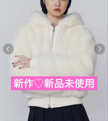 신상 미사용 새상품 EMODA 후드 인조 모피 블루종