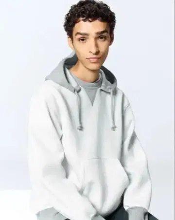 GU 헤비 웨이트 맨투맨 후드티 절개 바이컬러 그레이