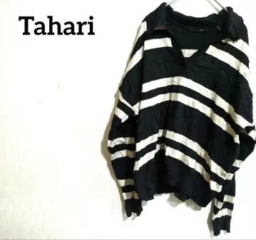 Tahari 블랙 화이트 스트라이프 긴팔 니트