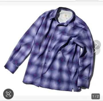 도모토 츠요시 ZOZO 남성용 긴팔 셔츠 보라색 계열 체크