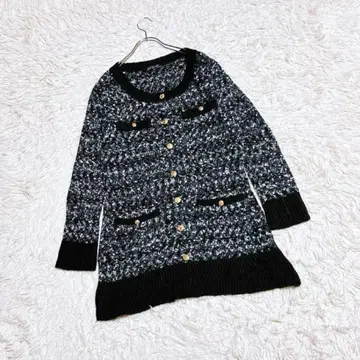 [자이로] 트위드 니트 롱 가디건 (M) 골드 버튼 블랙 겉옷